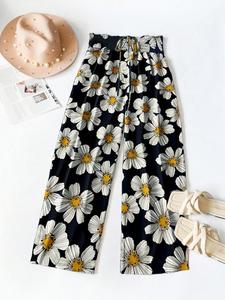【Plus Size】 Floral Print Tie Waist Wide Legged Pants, Casual Comfy Trousers for Daily Wear, Women's Bottoms for All Seasons