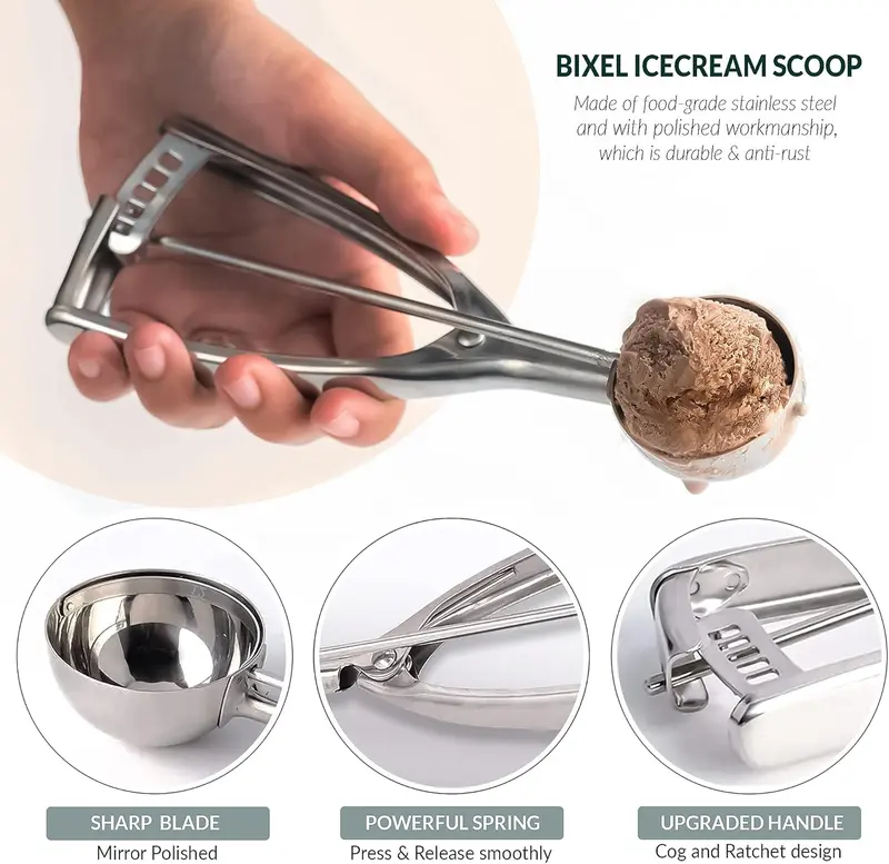 Ice Cream Scoops with Easy Trigger - Large Sized (6.3cm) 304 Stainless Steel Cookie Scoop for Meatballs, Mellon Balls, Mashed Potatoes and Muffins 3