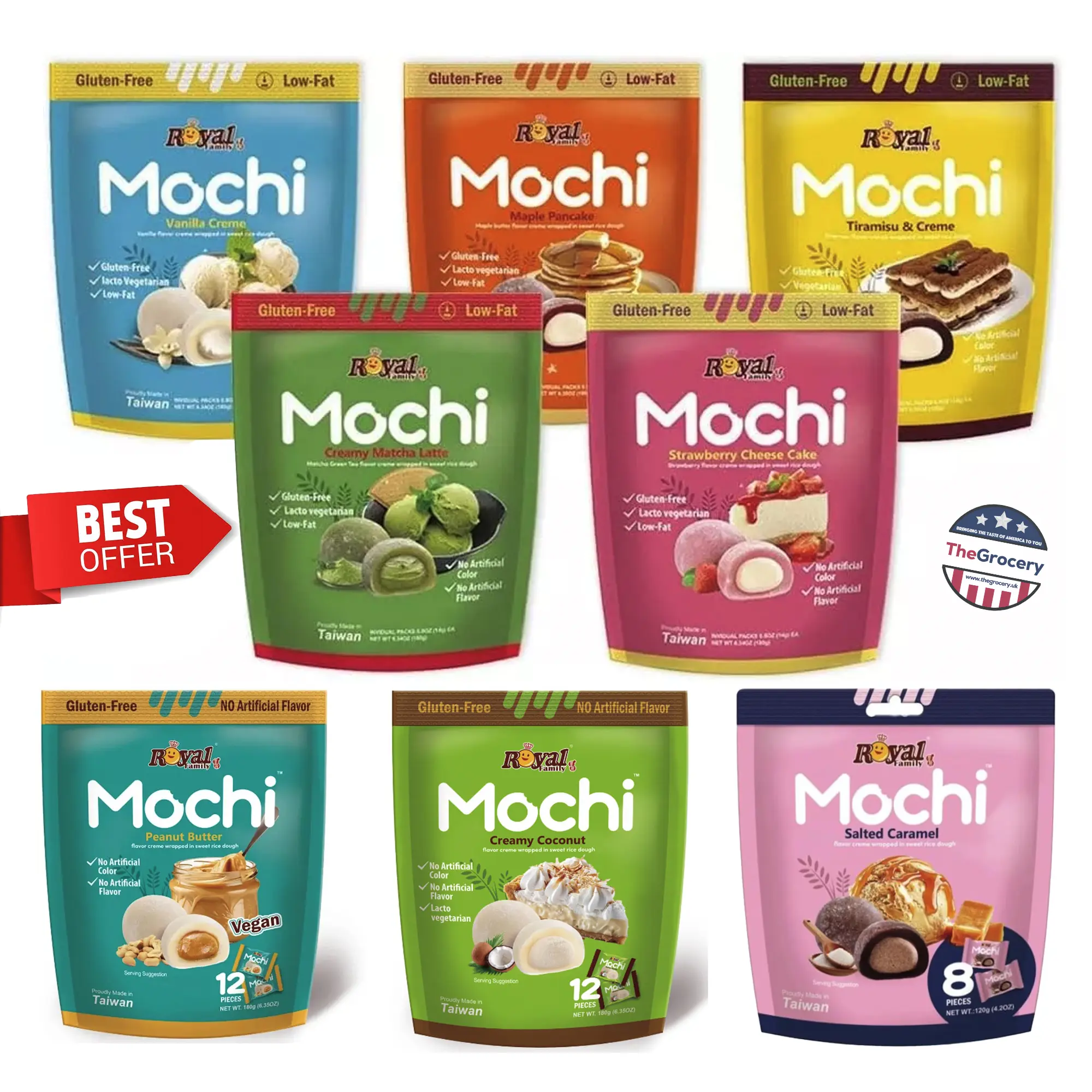 Royal Family Gluten Free Mochi - Creme Wrapped in Sweet Rice dough - Delicious Snack for All Occasions