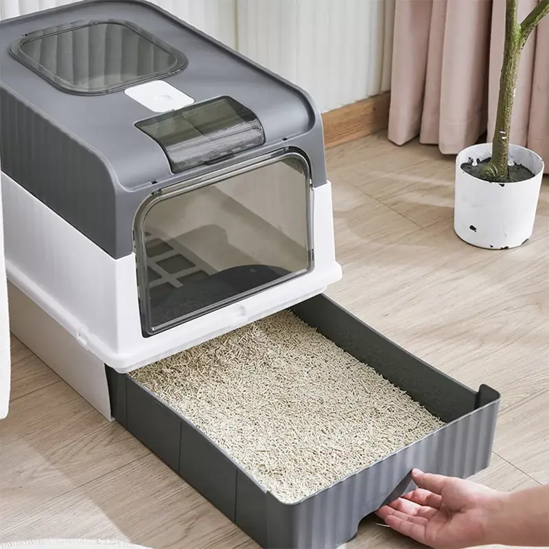 Large Cat Litter Box Hooded Litter Tray Drawer Sterilize Deodorize Self Cleaning 3