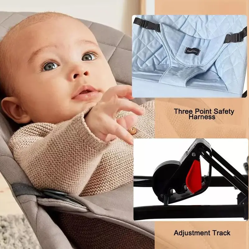 Newborn Baby Bouncer Balance Soft Durable Infant Chair Rocking Seat Foldable UK 3