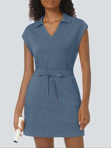 Two-Piece Set Women's Solid Color Side Split Hem V Neck Sleeveless Top & Drawstring Waist Skirt, Regular Fit Casual Comfortable Breathable Sportswear Set for Tennis and Daily Outdoor Wear, Ladies Sportswear for All Seasons