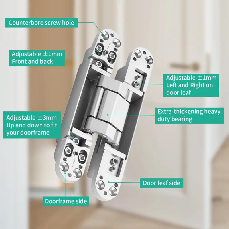 2x Hidden Heavy Duty Concealed Door Hinges Invisible 3 Way Adjustable Butt Hinge 3