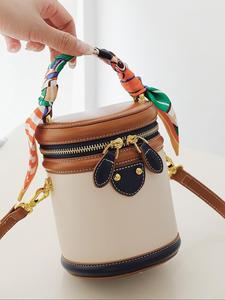 Women's Elegant Colorblock Handbag, Fashionable Contrast Trim Design Crossbody Bag with Scarf Decor, Casual Trendy Versatile High-quality Daily Commuting Bag