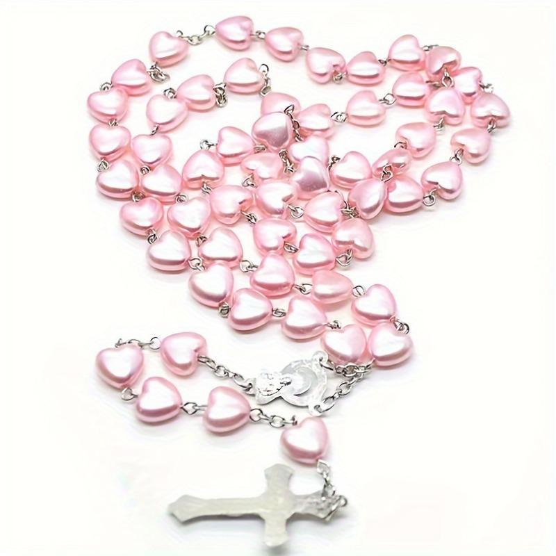Product Introduction of Resin Heart Bead Rosary with Cross Pendant, Spiritual Prayer Beads for Catholic, Christian, Religious Devotion, No Electricity Required 5