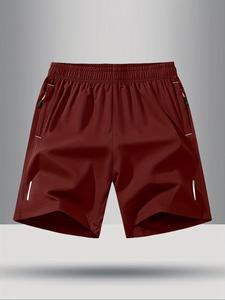 Men's Solid Color Zipper Pocket Elastic Waist Shorts, Regular Fit Casual Comfy Breathable Shorts for Gym Workout Running, Men's Bottoms for Summer