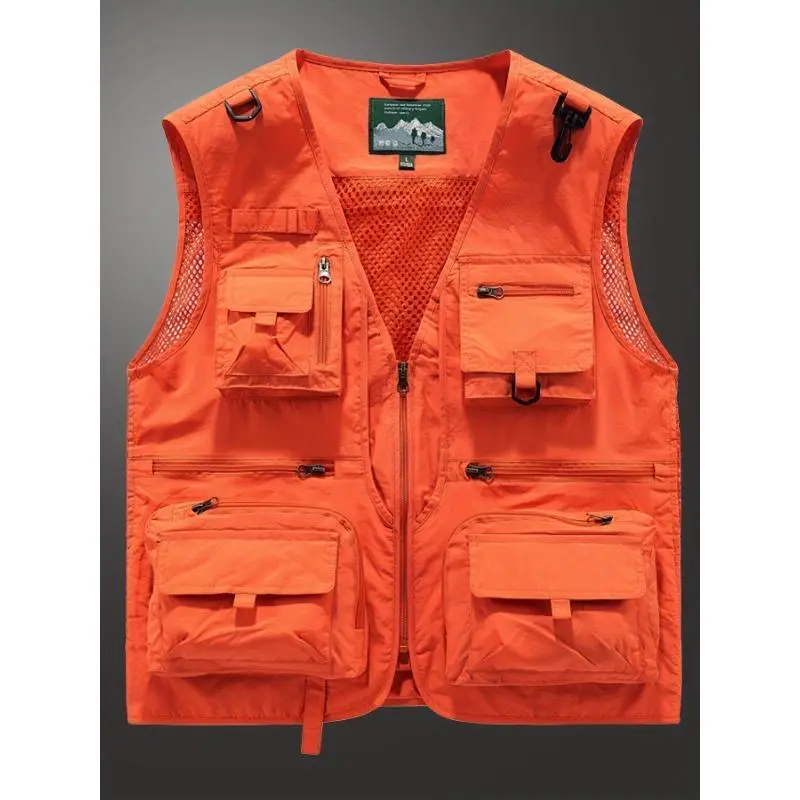 Breathable Nylon Men's Outdoor Cargo Vest Jacket, Men's Zip Up Sports Jacket With Multiple Pockets For Summer Outdoor Activity Menswear Tops 3