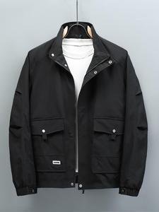 Men's Regular Fit Solid Color Windproof Zip Up Jacket, Casual Comfy Long Sleeve Stand Collar Outerwear for Daily Wear, Men's Clothes for Spring & Fall, Coats