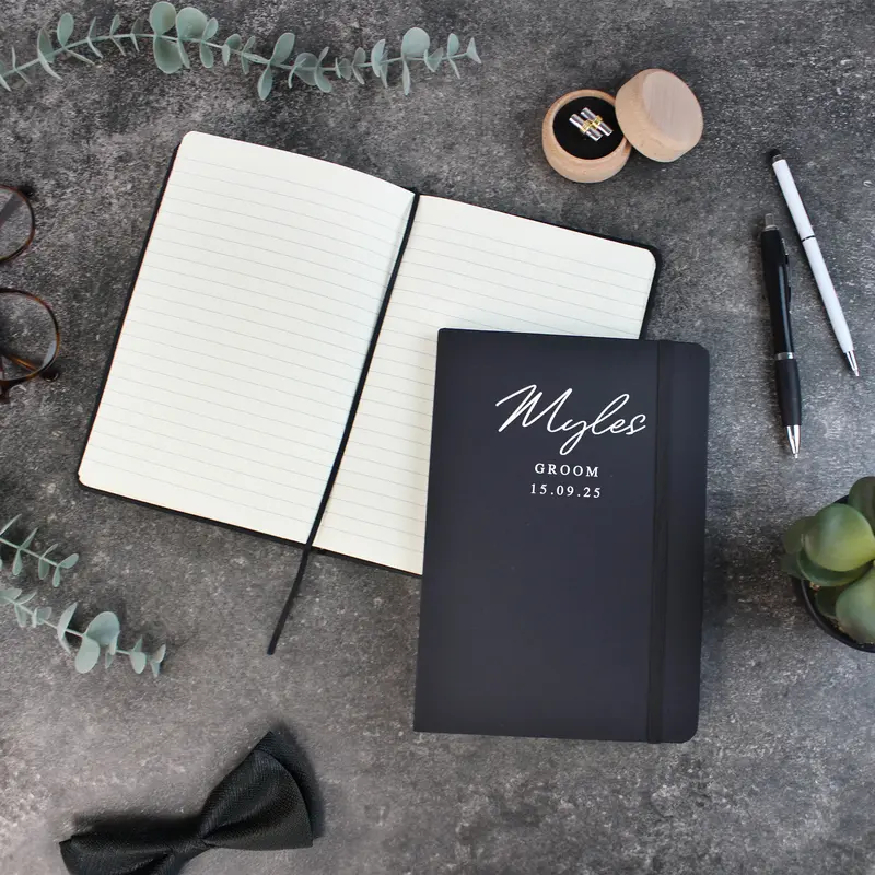 Personalised Wedding Speech Book for Best Man, Father of the Bride Groom - Black A5 Lined Notebook 2