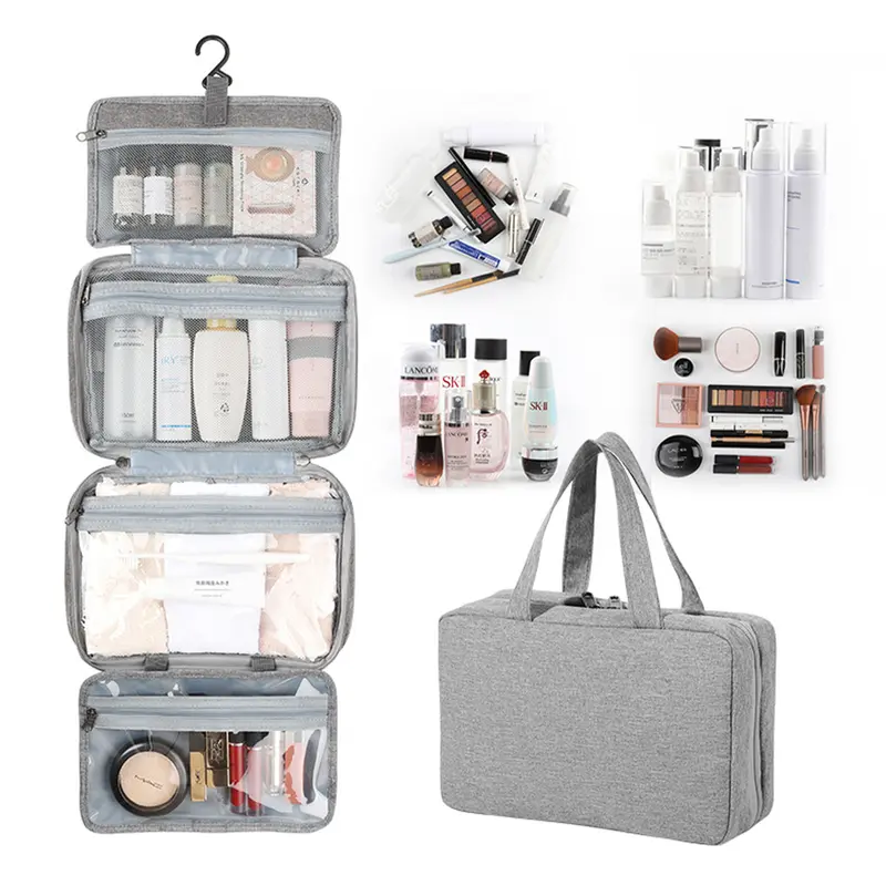 Travel Toiletry Bag, Large Hanging Makeup Bag Organizer for Women, Transparent Travel Cosmetic Bag with Hanging Hook for Full Size Bottles, Vacation Essentials, Medium 8