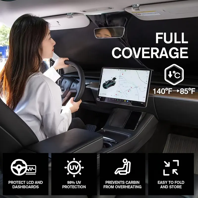 Car Sunshade - Front Windshield UV & Heat Blocker, Fits Sedans, SUVs, Trucks, Off-Road Vehicles - Silvery Coated for Interior Protection 6