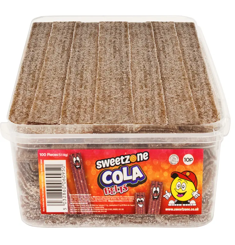 NEW Sweetzone Fizzy Belts – 1.1kg Tub 100 Belts Per Box | Choose from Watermelon, Apple, Rainbow, Strawberry, Raspberry OR Cola 3