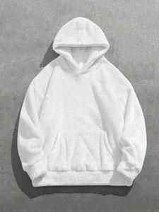 Men's Solid Drop Shoulder Pocket Thermal Lined Hoodie, Casual Loose Long Sleeve Hooded Sweatshirt for Fall & Winter, Men's Clothes for Daily Wear