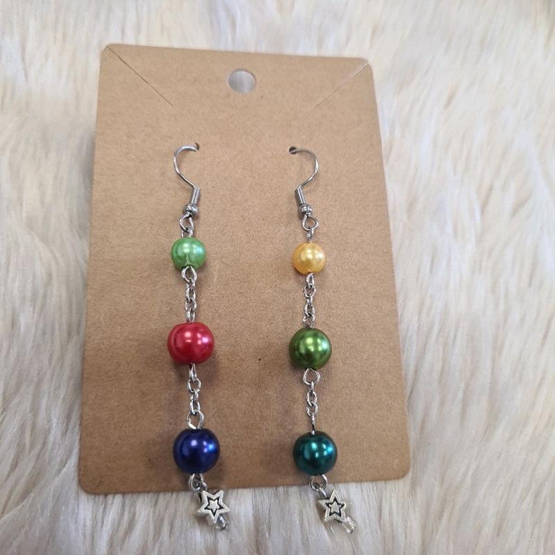 Magical Rainbow Pearl Drop Earrings with Star Charms N.11 3