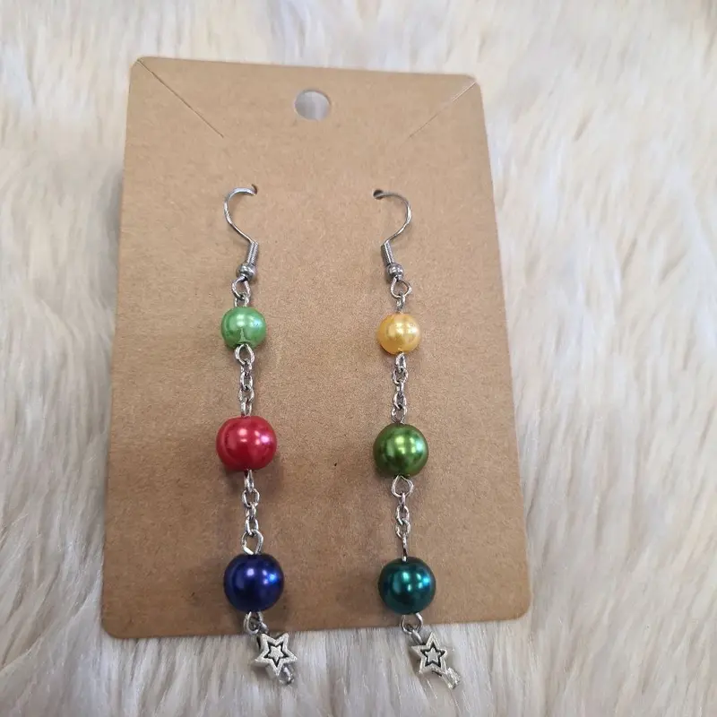 Magical Rainbow Pearl Drop Earrings with Star Charms N.11 2