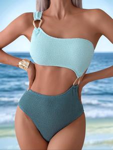 Women's Colorblock One-pieces, Casual Fashion Swimwear for Beach Holiday Vacation, Ladies Swimsuit for Summer, Summer Swimsuits, Swimsuit Beachwear, Polyester Swimsuit, High Waist Swimwear