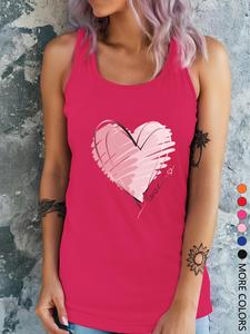 Women's Heart Print Round Neck Tank Top, Casual Sleeveless Top for Summer, Ladies Clothes for Daily Wear