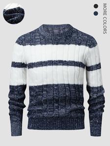 Men's Colorblock Print Round Neck Sweater, Casual Regular Fit Long Sleeve Crew Neck Jumper for Fall & Winter, Fashion Men's Knitwear for Daily Wear