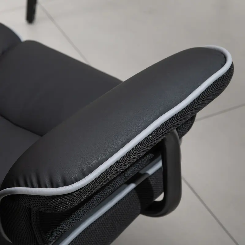 Vinsetto Piped PU Leather Padded High-Back Computer Office Gaming Chair Swivel Desk Seat Ergonomic Recliner w/ Armrests Adjustable Seat Height Black 8