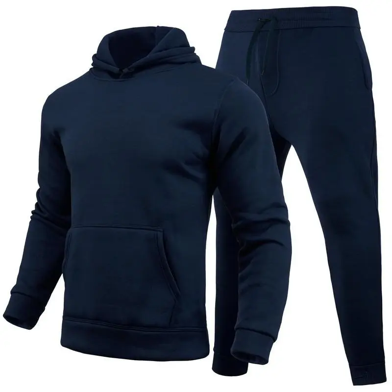 Spring and autumn solid color pullover sweatshirt sports suit hooded men's sports sweatshirt suit 0