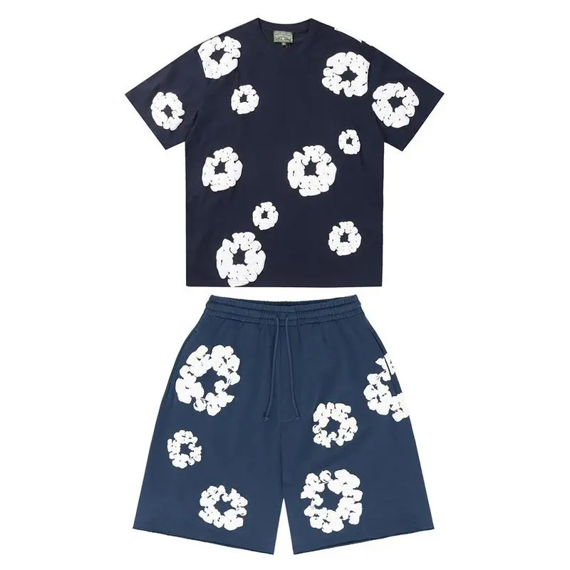 New Men's Women's Same Foam Printing Casual LooseCotton Short-sleeved T-shirt with Shorts Set Clothes Menswear 5