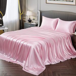 Solid Color Satin Bedding Set, 3/4 Counts Luxury Bed Sheets Includes 1 Flat Sheet, 1 Fitted Sheet, and 1/2 Pillowcase without Filler, Room Accessories Soft Mattress Protector, Silky Bedding Sheets, Microfiber Bedsheet Sets, Complete Sheet Set