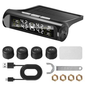 Solar Powered Car Tire Pressure Monitoring System, LCD Display Car Tire Pressure Gauge with 4 External Sensors, Auto Parts, Tire Pressure Caps, Digital Tire Inflator, Automotive Tire Inflator, Cordless Tire Inflator Pump, Tire Inflator Tool