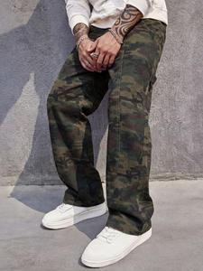 Men's Casual Loose Fit Camo Print Denim Jeans, Comfortable Daily Wear, Versatile Fashion for Work and Leisure, Trendy and Relaxed Look
