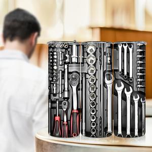 Stainless Steel Vacuum Flask, 20oz Tool Set Design Insulated Travel Cup with Lid, Portable Leak Proof Vacuum Flask for Home Kitchen, Outdoor, Car Cup Holder, Drinkware