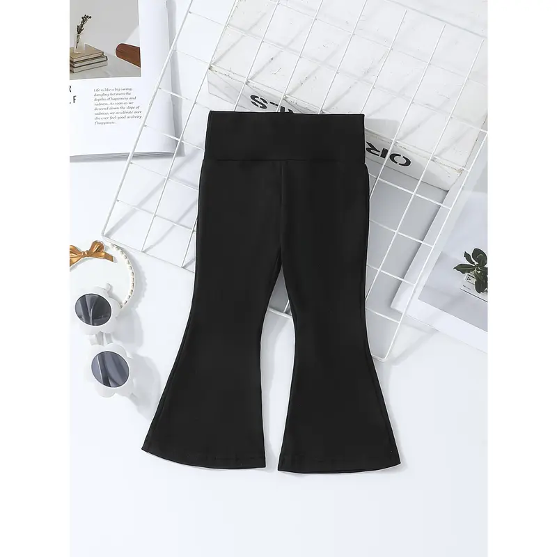Girls' Solid Color Half-High Waist Bell Bottom Pants 3pcs Set 6