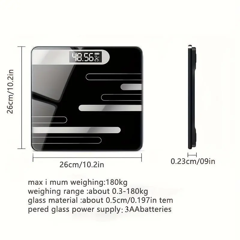 1pc Sleek Black Digital Body Weight Scale with LCD Display - Precision Floor-Standing Health Scale, Battery-Powered (36V & Under), Ideal for Bathroom Use Healthcare 1