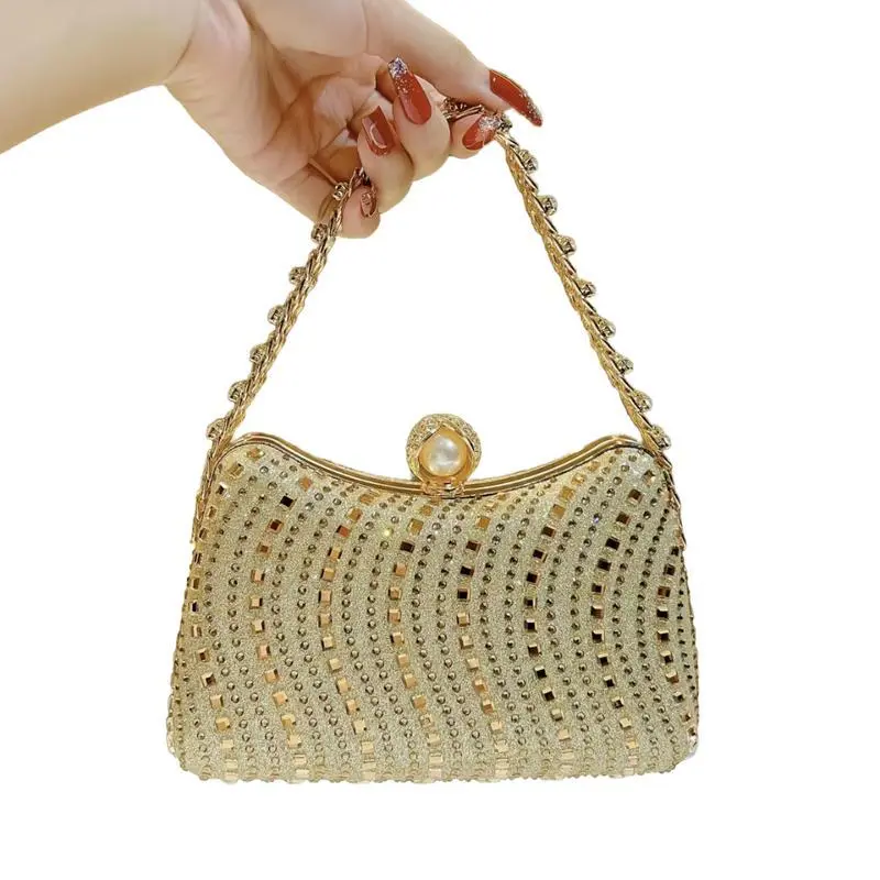 Fashion Banquet Hand Bagelegant S-shaped Hand Bag for Women Solid Color Striped Diamond Bags