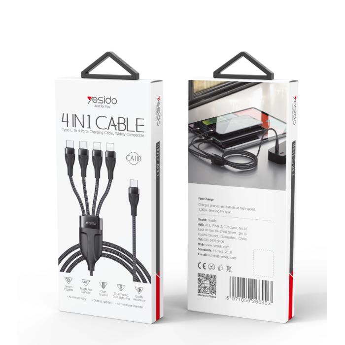 CA110 4 in 1 Charging Data Cable | Type-C to 2 TC + 2 IP Mobile Phone Charging Cable 7