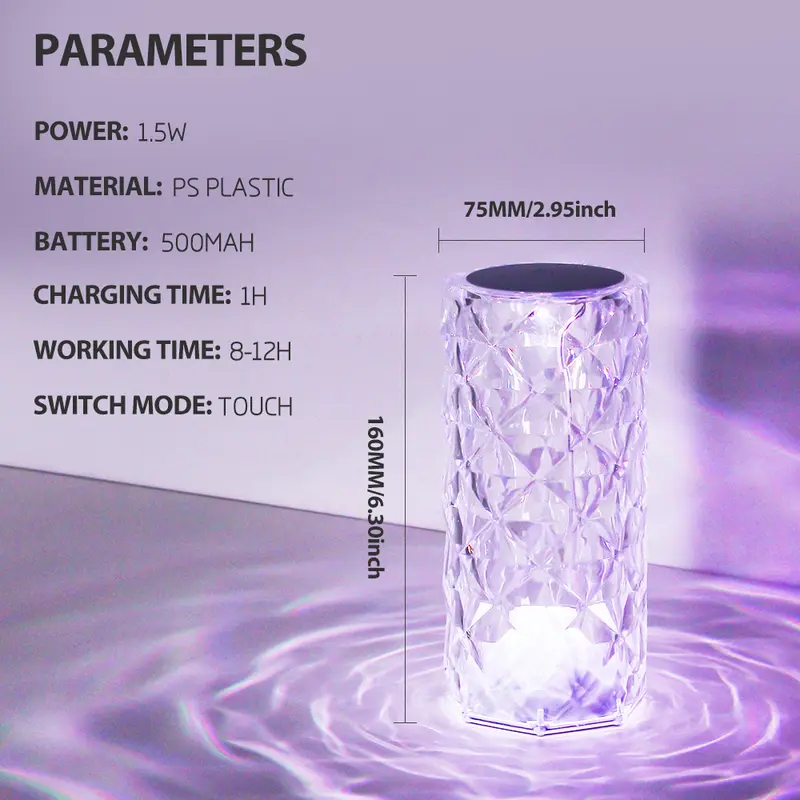 Touch Crystal Lamp 16 Color Changing RGB Night Light Remote USB Romantic LED Rose Diamond Living Room Valentines Day Nightlight 4