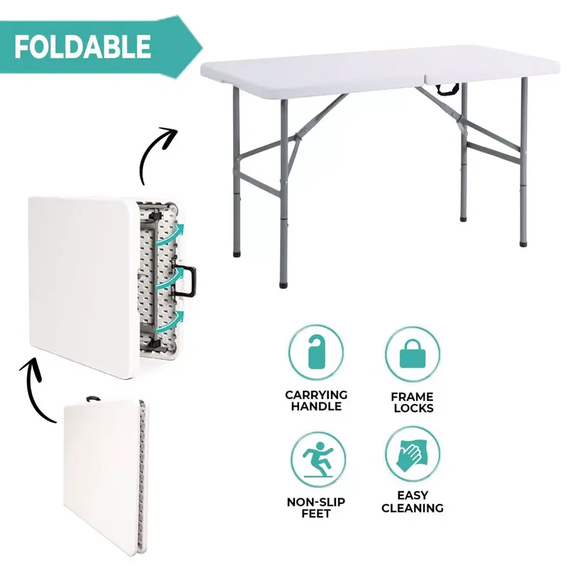Heavy Duty Folding Trestle Table for Camping, Picnics, and BBQ Parties - 4ft, 5ft, and 6ft Sizes 6