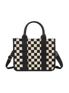 Checkerboard Pattern Tote Bag, Fashionable Canvas Shoulder Bag for Women, Casual Trendy Versatile High-quality Daily Commuting Bag, Girl Fashionable Shopping Bag