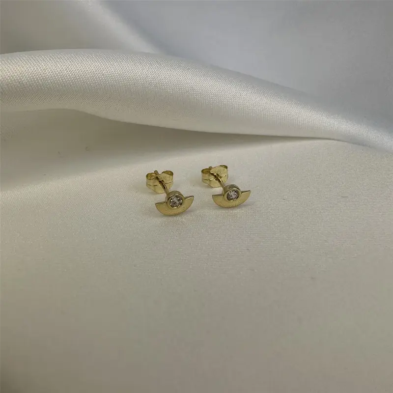 9ct Gold Clear CZ Minimal Semi Circle Stud Earrings 6