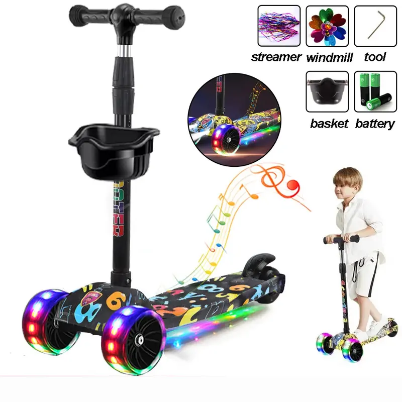 Kids Scooter LED Light Up 3 Wheel Push Child Kick Flashing Adjustable Folding 0