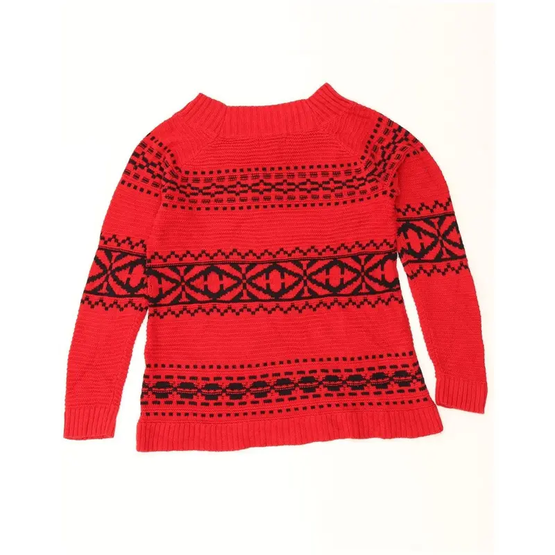 Pre-Owned Vintage CHAPS Womens Boat Neck Jumper Sweater UK 14 Medium Red Fair Isle Cotton 2