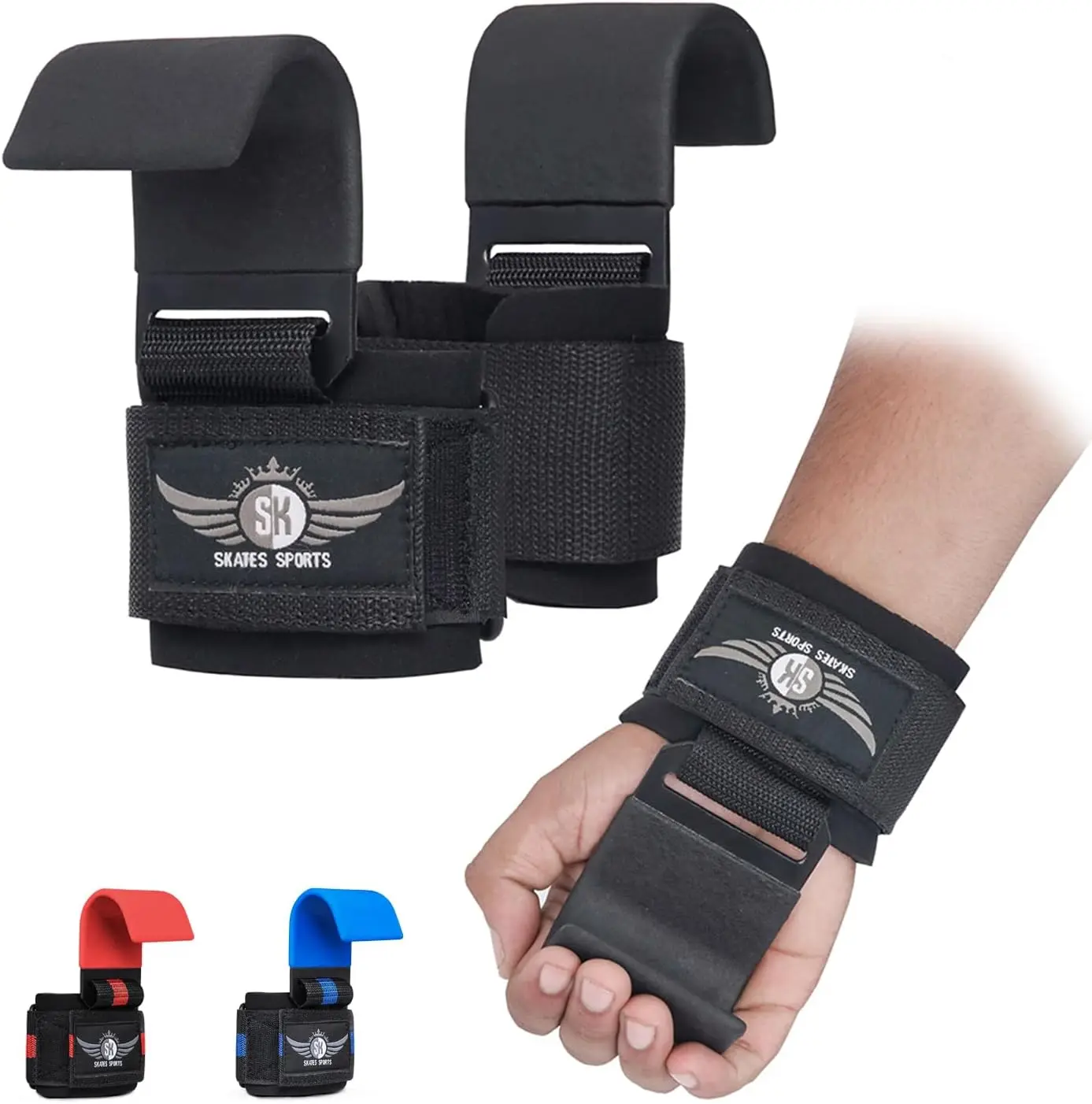 Weight Lifting Hooks, 1 Pair 5mm Thick Wrist Padding, Weight Lifting Grips for Powerlifting, Shrugs, Rows, Gym Lifting Straps with Pull Up Hooks, Gym Accessories