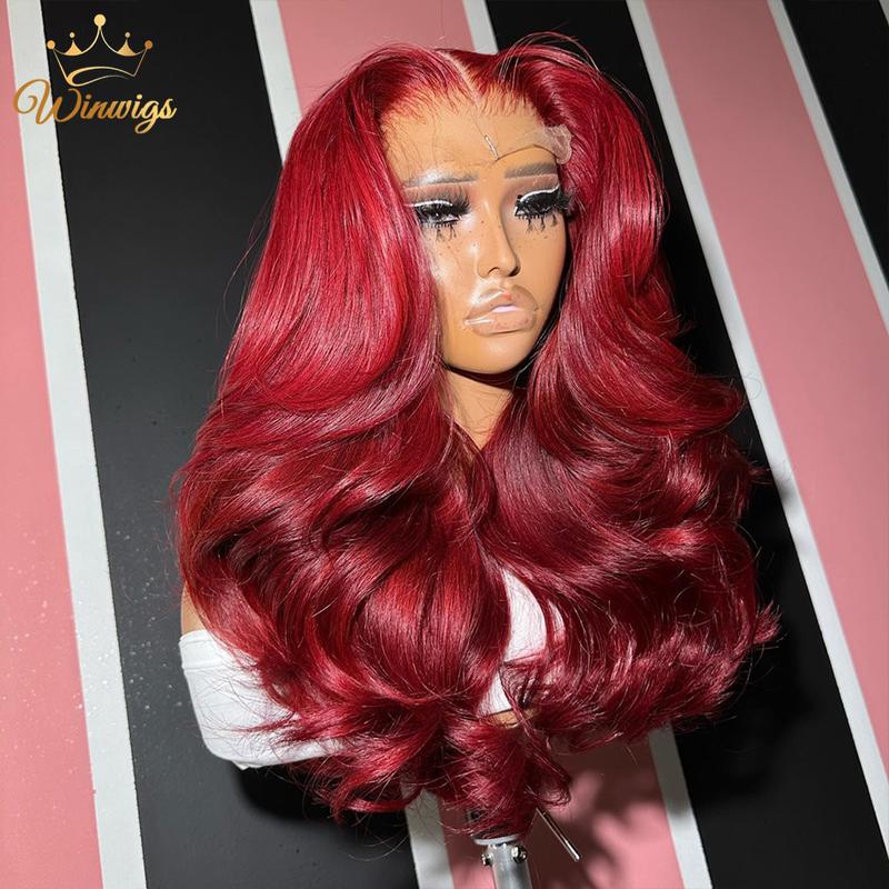 Burgundy 13x4 HD Lace Front Wigs 99J Wine Red Colored 100% Body Wave Transparent Lace Frontal Human Hair Wigs Sale Pre Plucked 1