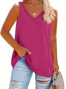 Plus Size Solid V Neck Tank Top, Casual Sleeveless Top for Summer, Women's Plus Clothing for Daily Wear