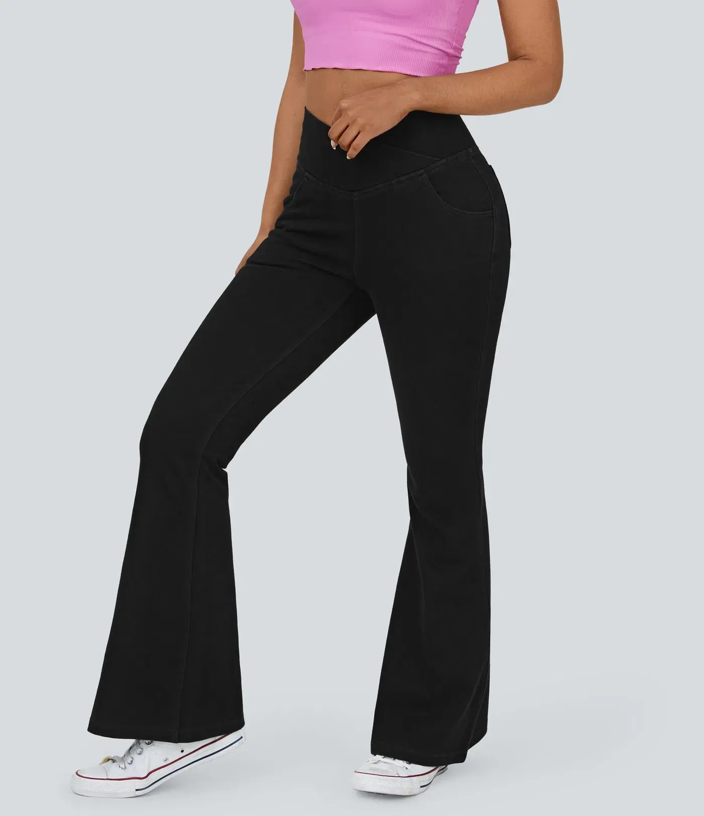 Women's Flex High Waisted Crossover Super Flare Knit Jeans, Stretchy & Comfy Bottoms, Summer 2025, Plus Size & Petite Friendly, Basic Womenswear, Minimalist, Free shipping, Spring Sale Pants Trouser