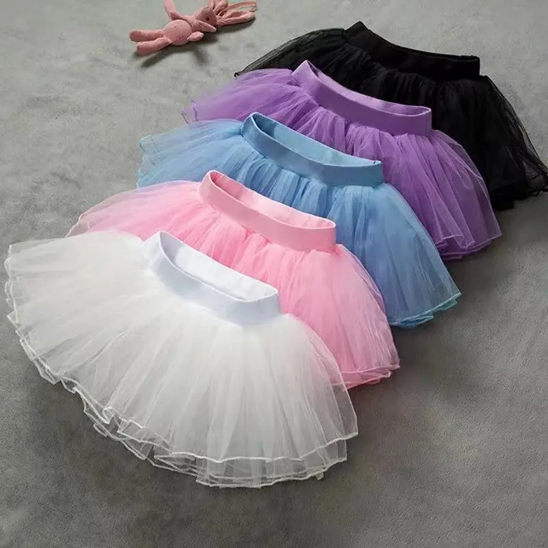 Girls Ballet Tutu Skirts Pink Kids Fluffy 4 layer Soft Yarn Tulle Skirts White Elastic Ballet Leotard Skirts 0