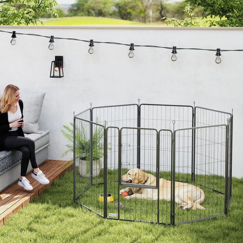 8 Panels Heavy Duty Dog Playpen with Door Indoor Outdoor, for Large Dogs, 100cm High 1
