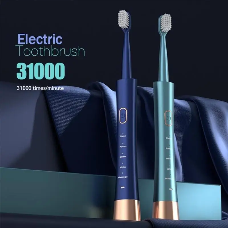 【UK SELLER】Electric USB Charging Toothbrush, 1 Count Soft Bristles Toothbrushes & 4 Counts Brush Head & 1 Count Charging Cable, Intelligent Cleaning Toothbrushes, Valentine's Day Gift Oral Sensitive Cleansing Blue 7
