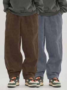 Men's Solid Drawstring Waist Corduroy Pants, Casual Comfy Straight Leg Trousers for Fall & Winter, Men's Bottoms for Daily Wear