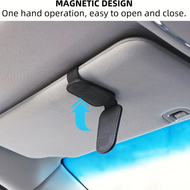 Sunglasses Holders for Car Visor,Car Magnetic Glasses Holder Leather Sunglasses Clip and Ticket Card Clip Suitable for Car Interior Visor and Different Size Eyeglasses, Auto Eyeglasses Holder, Vehicle Interior Accessories, Eyewear Storage Bracket. (Black) 3