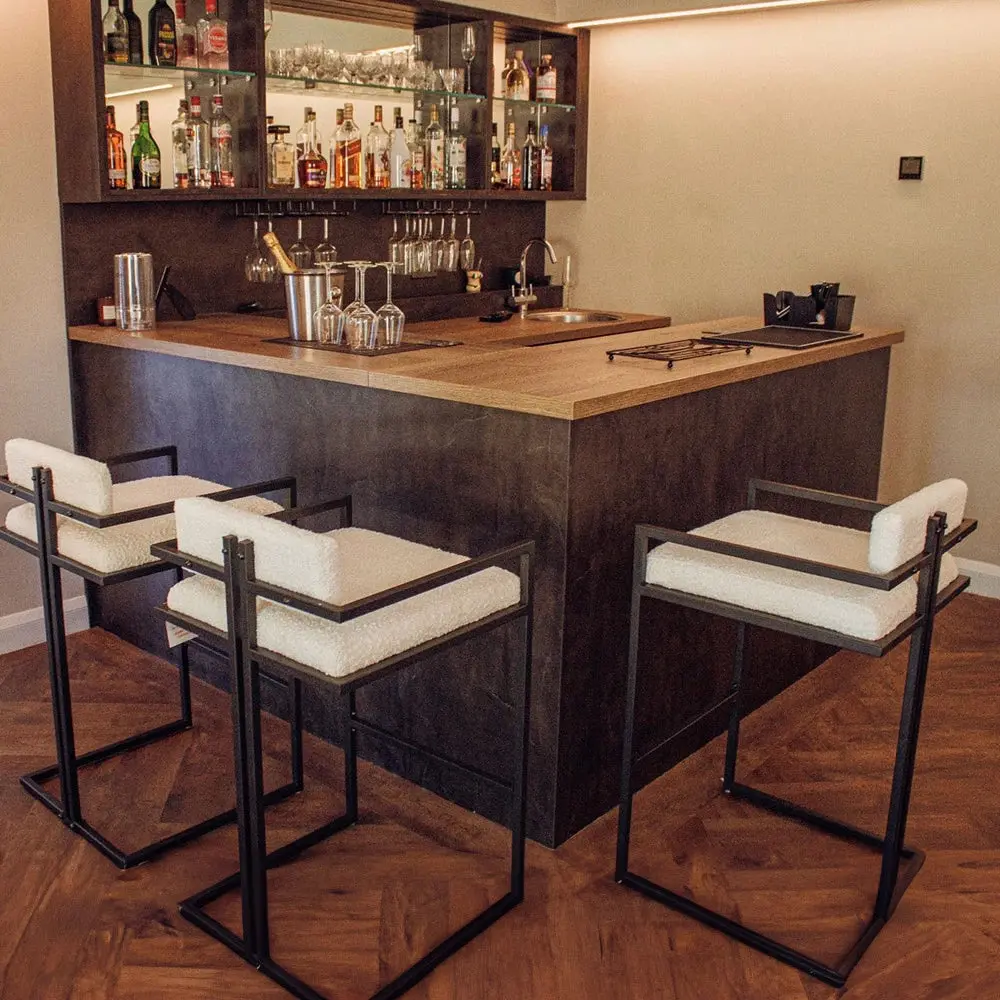 Boucle Bar Stool Metal Frame