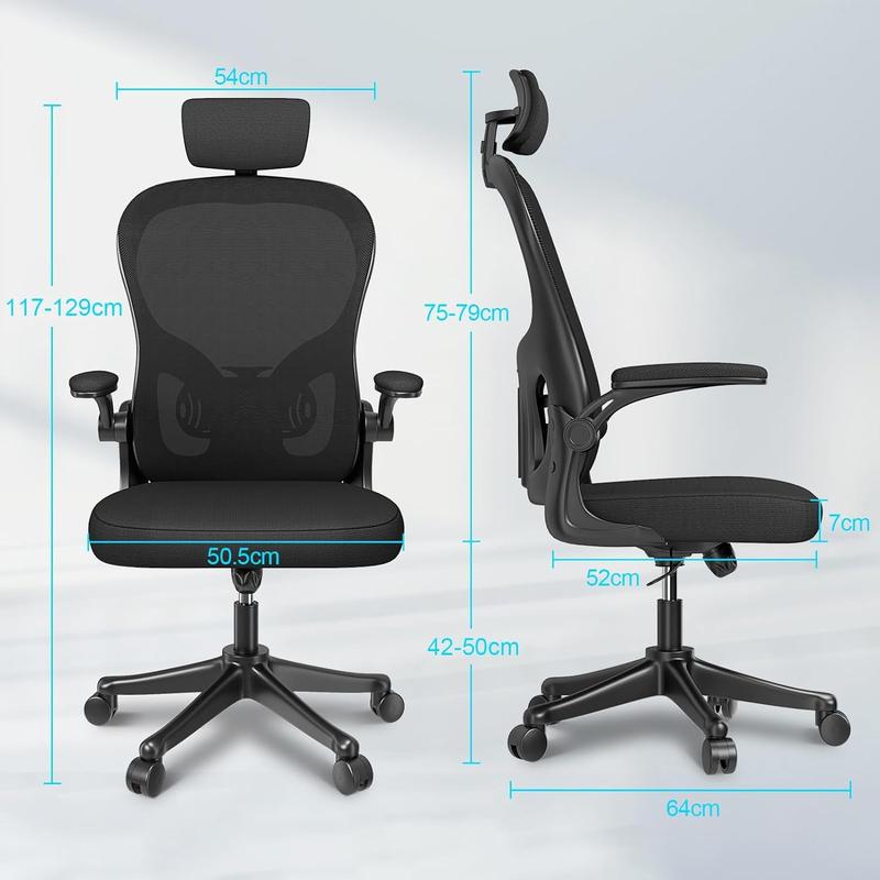 naspaluro Office Desk Chair with Flip-Up Armrest High Back Ergonomic Computer Chair with Adjustable Headrest and Lumbar Support Executive Swivel Chair for Home and Office - Black 6